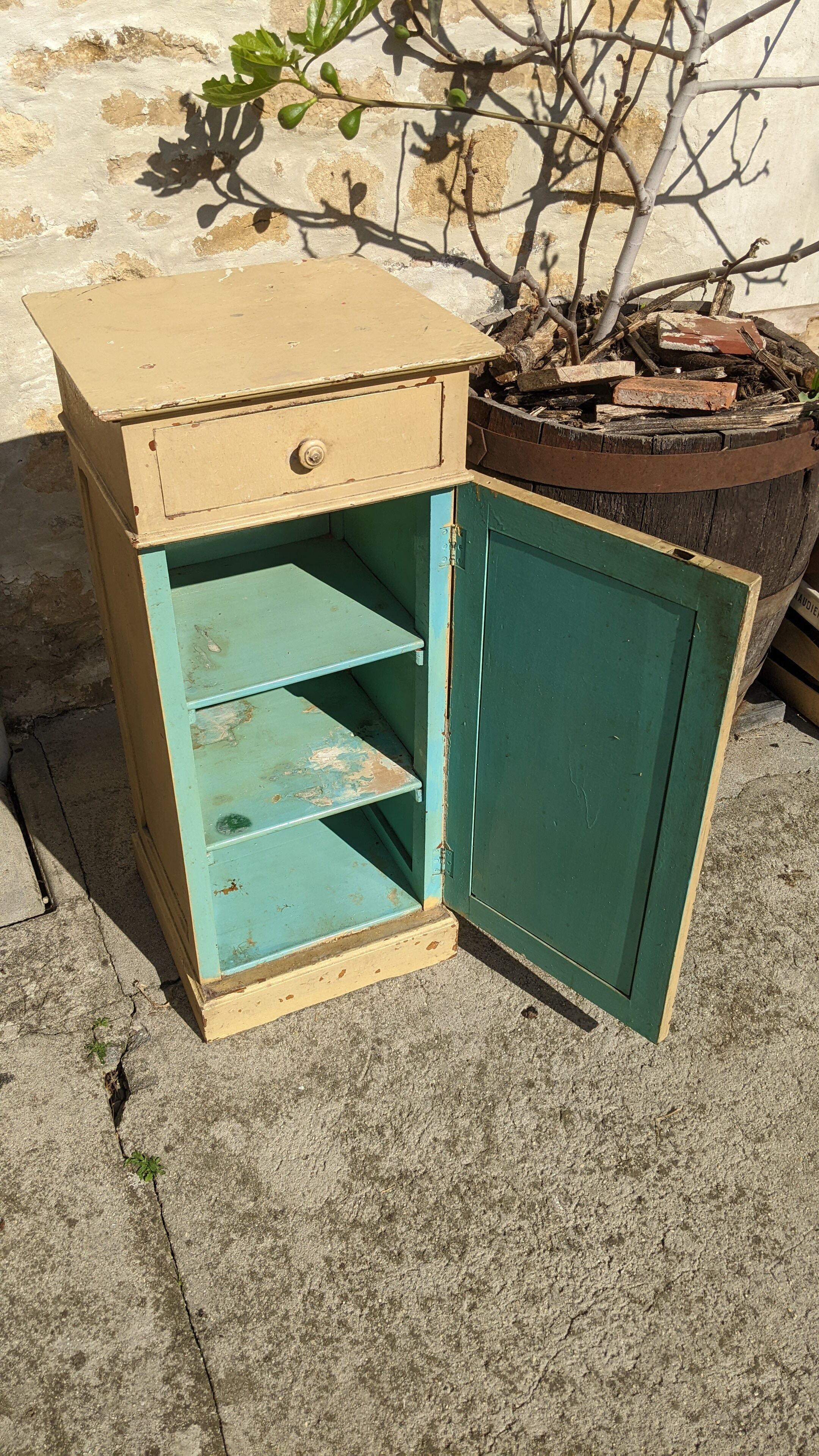 Old wooden bedside yellow patina circa 1900