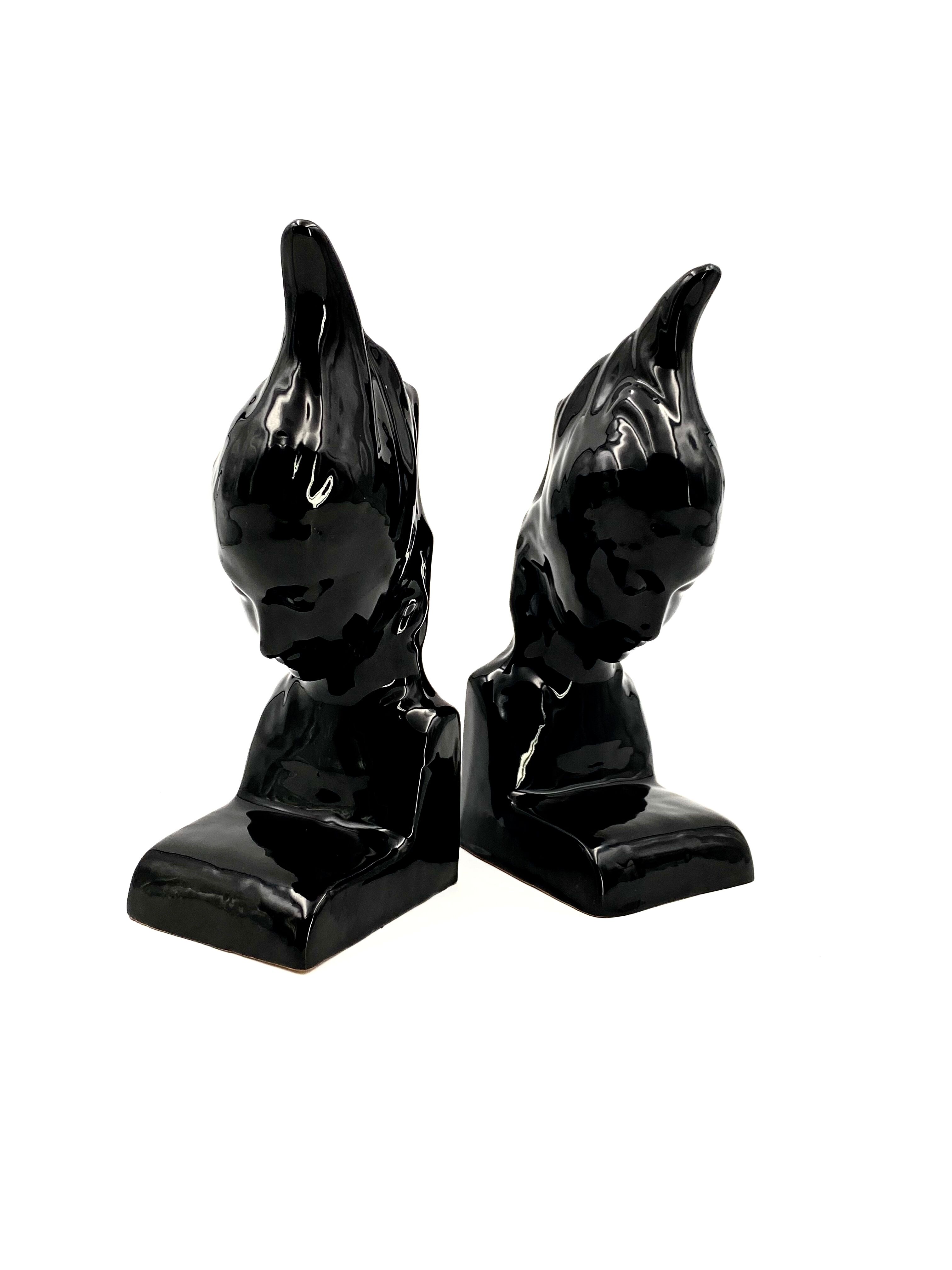Angelo Minghetti, Art Déco black enamel Bookends, circa 1920, Signed
