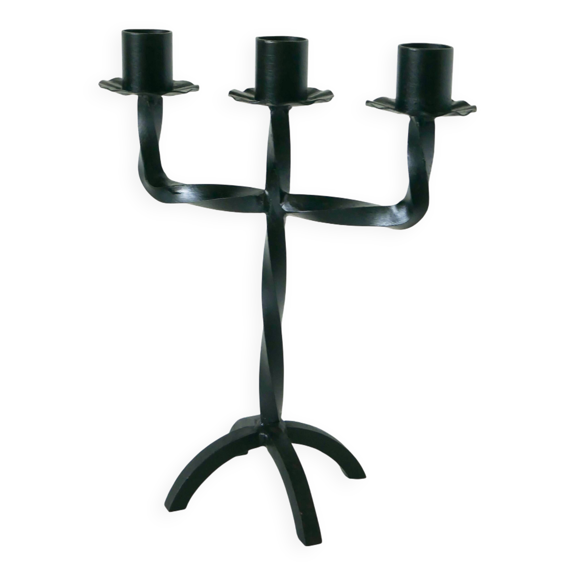 three-light wrought iron candlestick, Brutalist, 1970