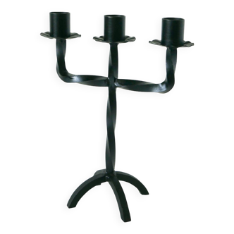 three-light wrought iron candlestick, Brutalist, 1970