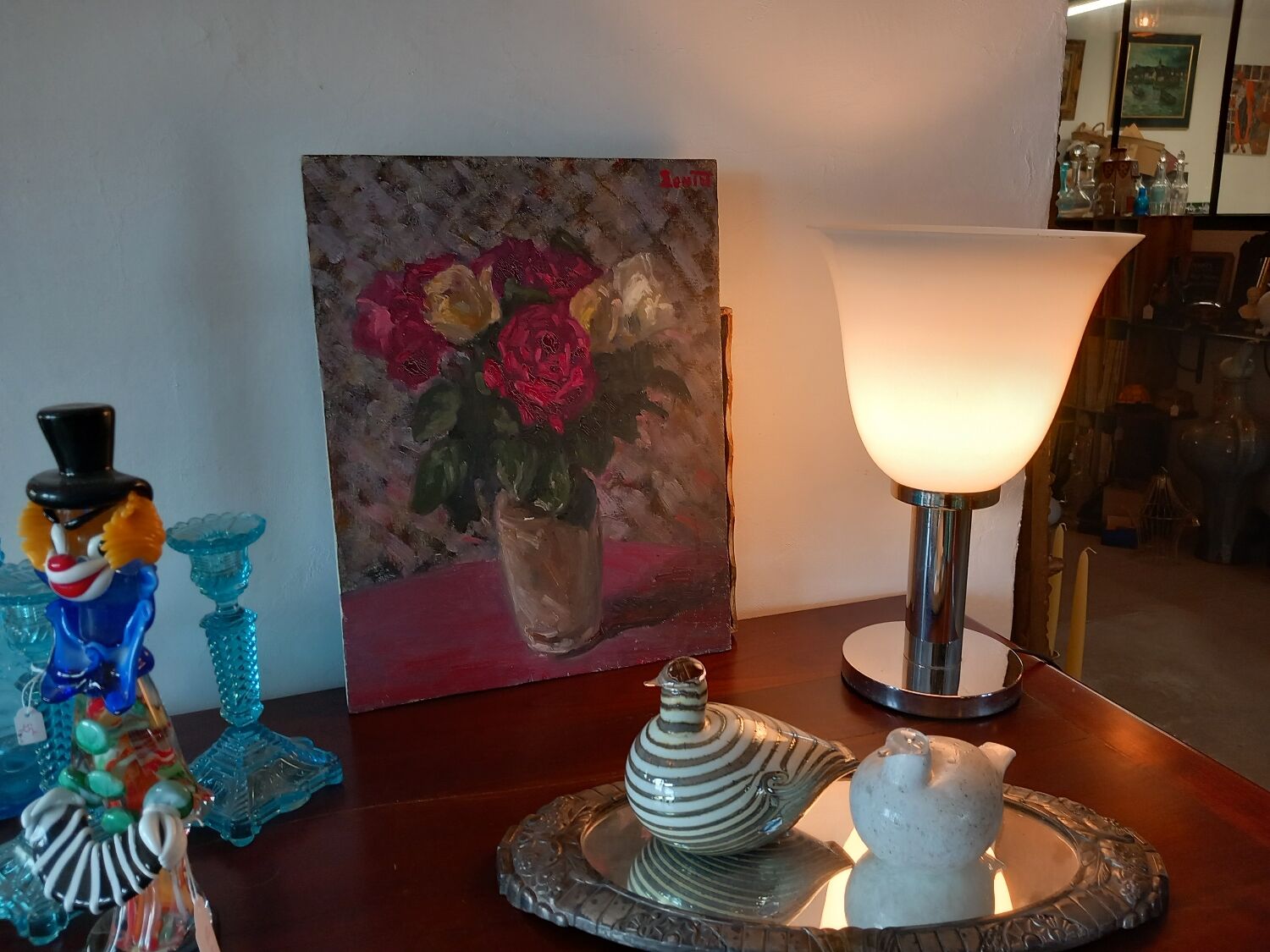 Still life painting with bouquet of roses