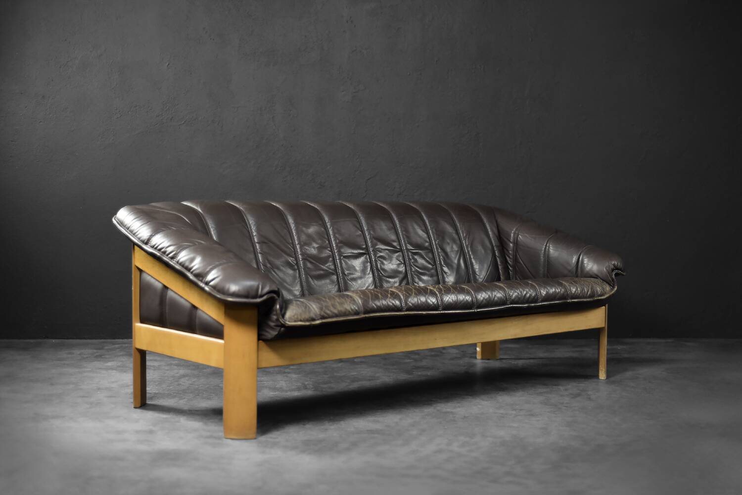 Vintage Mid-Century Modern Danish Brown Leather 3-Seater Sofa, 1970s