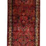 Tapis de couloir vintage en laine à motif floral rouge bordeaux, tapis oriental des années 1950, 110 x 350 cm
