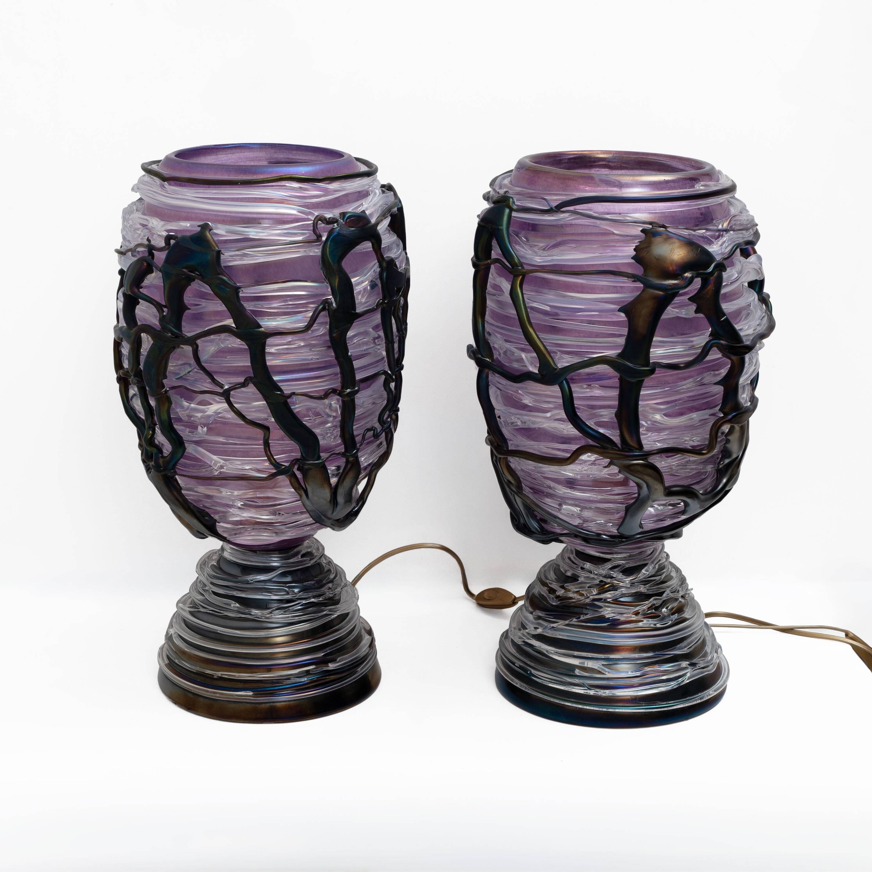 Exceptional Pair of Sculptural Murano Glass Table Lamps, Unique Piece, 1990