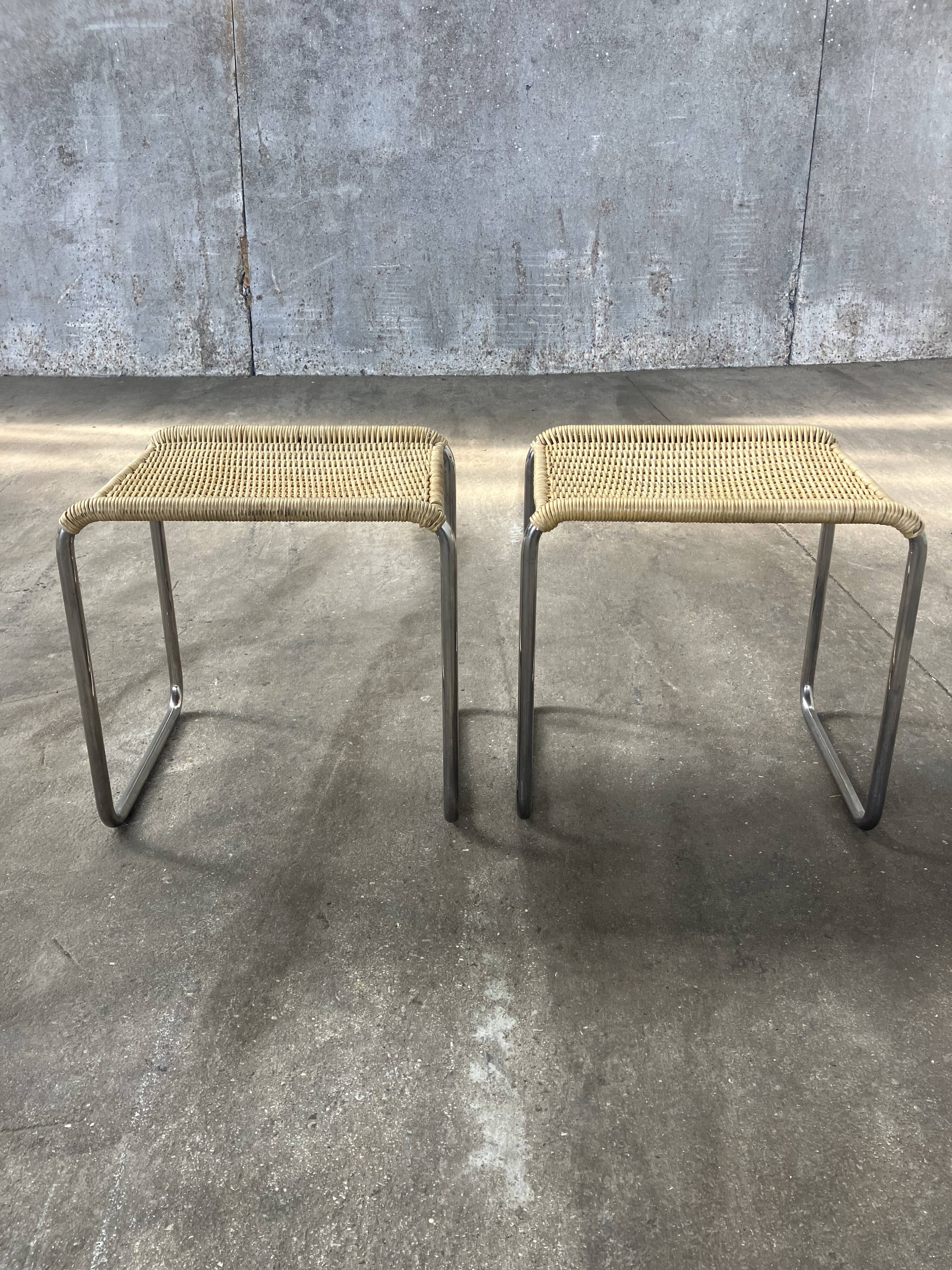 Pair of vintage 1970s wicker/chrome stools