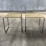Pair of vintage 1970s wicker/chrome stools