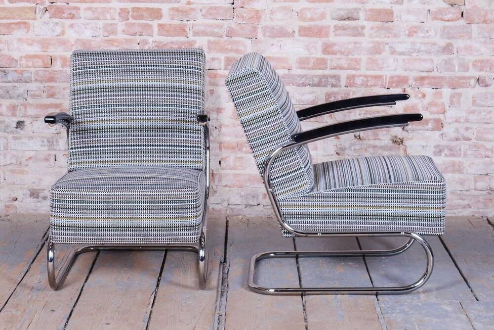 Set of Czech Bauhaus Armchair and Ottoman attributed to W. Gispen for Mücke-Melder, 1930s, Set of 2