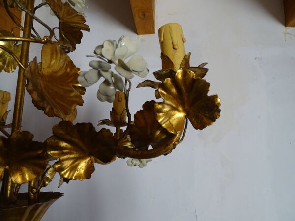 Lustre Hans Kogl feuilles dorée et émaillée 1960