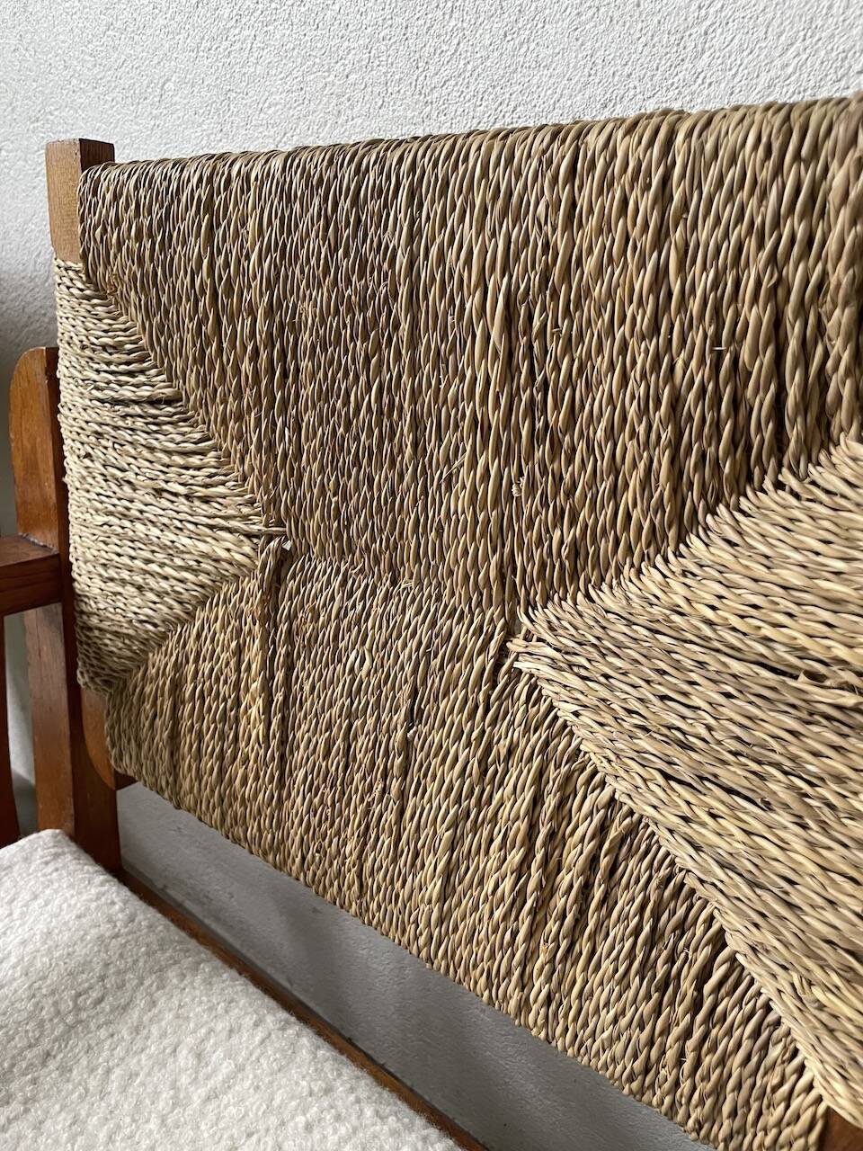 Pair of oak and straw armchairs, reconstruction style