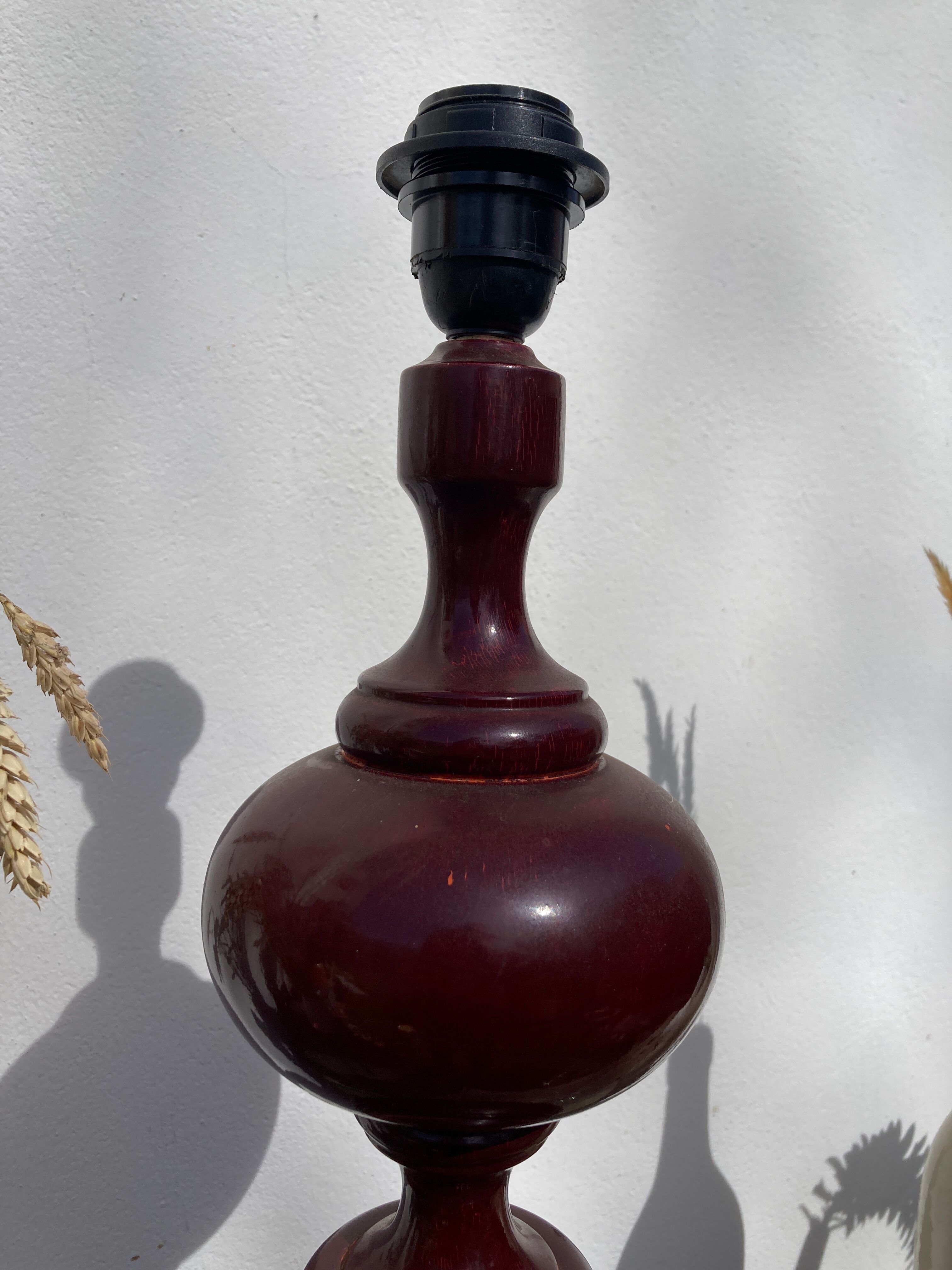 Large 1970 wooden lamp foot turned plum