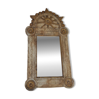 Miroir ancien en bois sculpté – Artisanat indien – Patine authentique