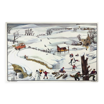 Tableau pédagogique "le camping" et "l'hiver" ogé -hachette années 50