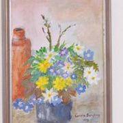 Huile sur toile originale suédoise – « Vase de fleurs » par Carola Bergling
