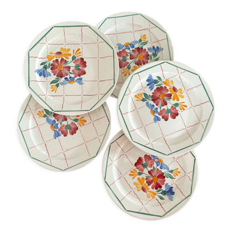 5 dessert plates in Grasse earthenware, HBCM (Hippolyte Boulenger, Creil Montereau)