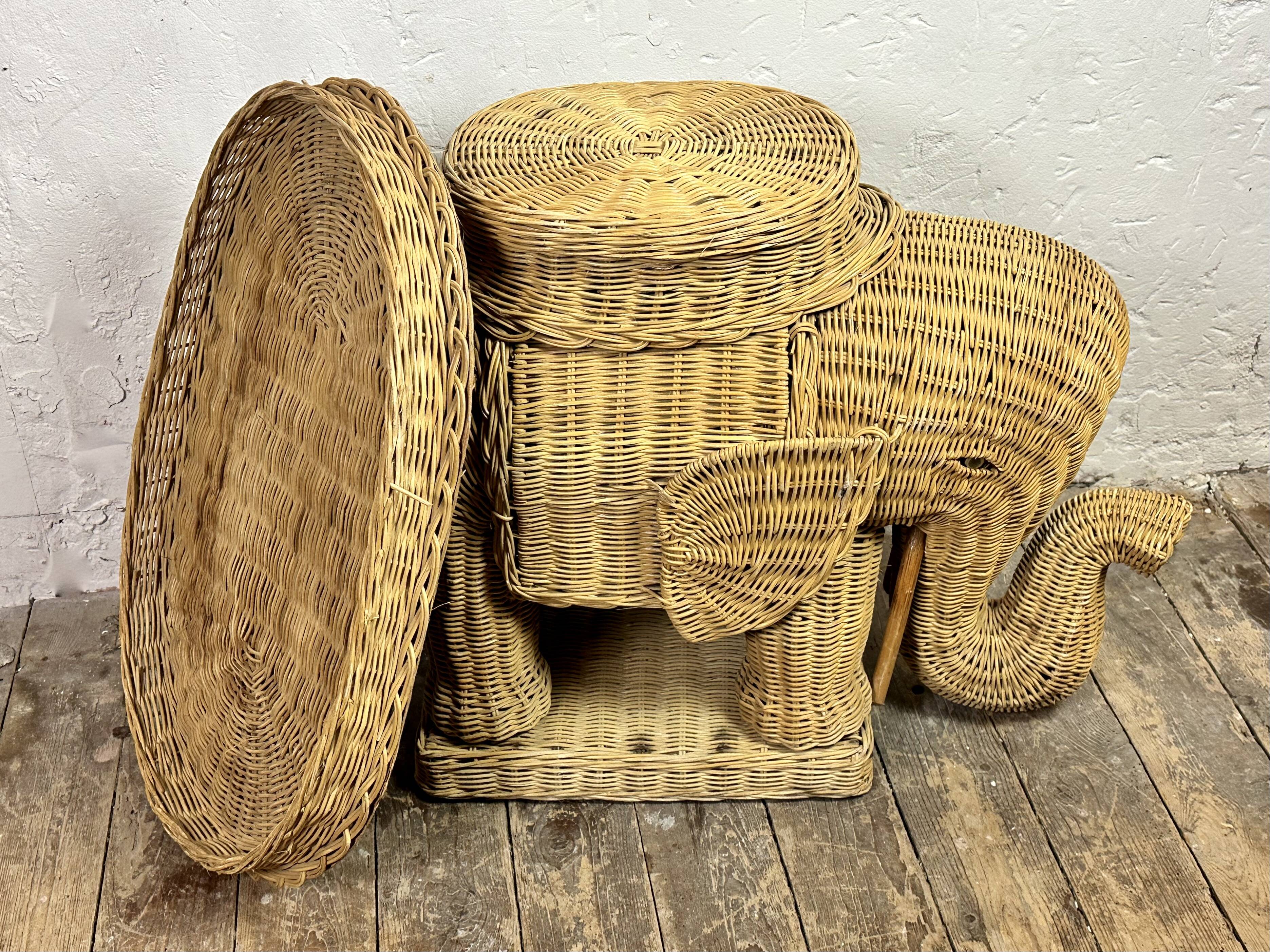 Vintage 1960s rattan elephant side table