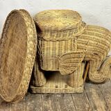 Vintage 1960s rattan elephant side table