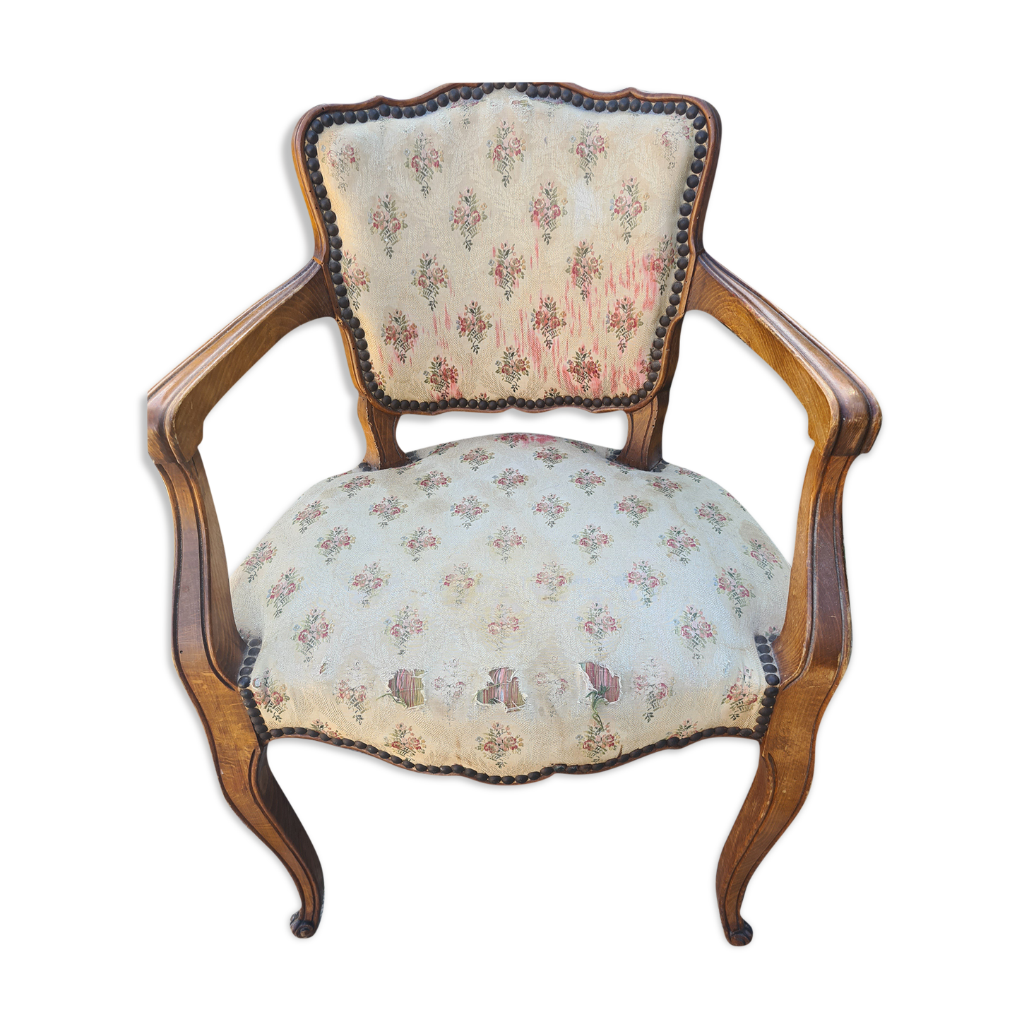 Fauteuil en bois tapisserie en l'état