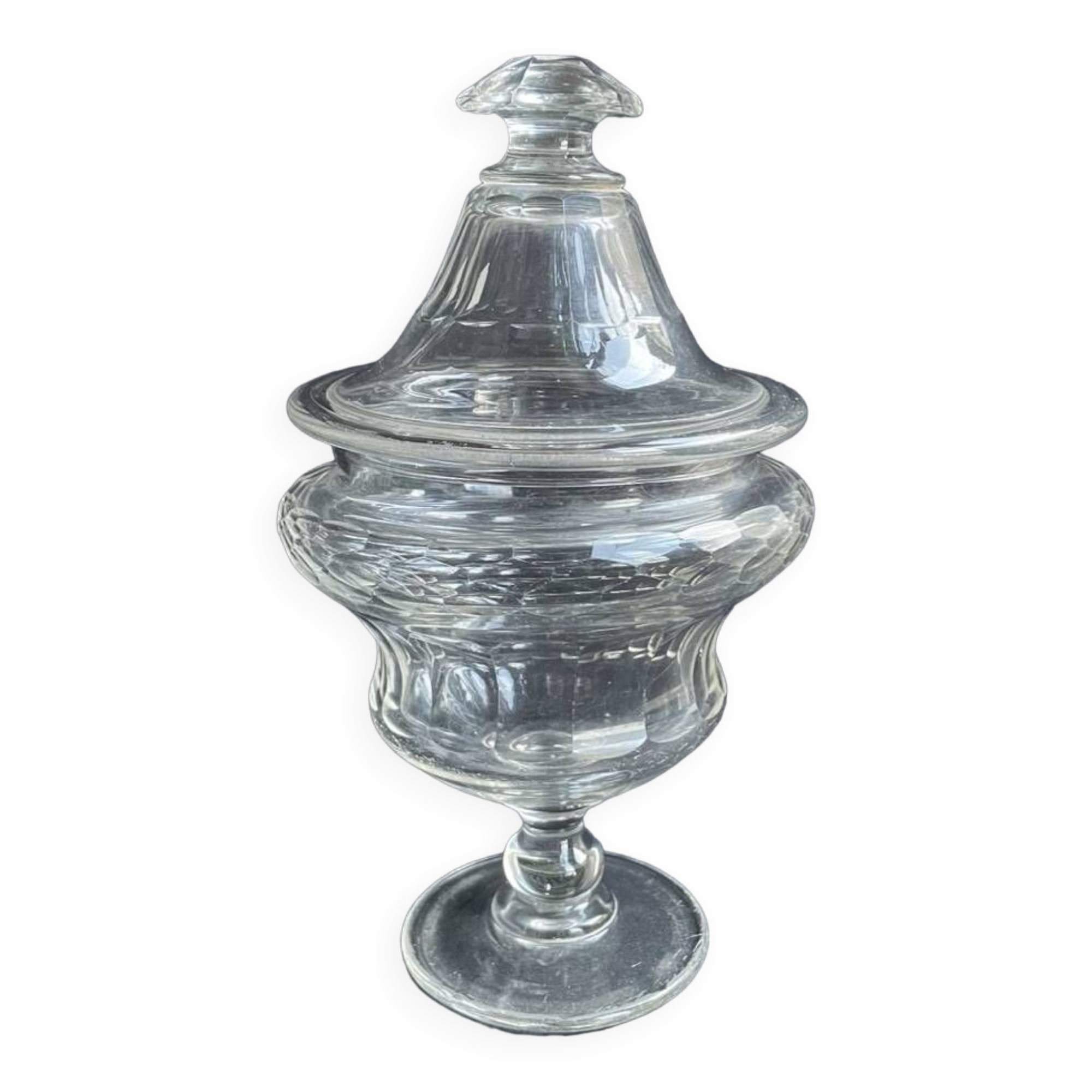 Drageoir with lid - Cut blown glass – 19th century