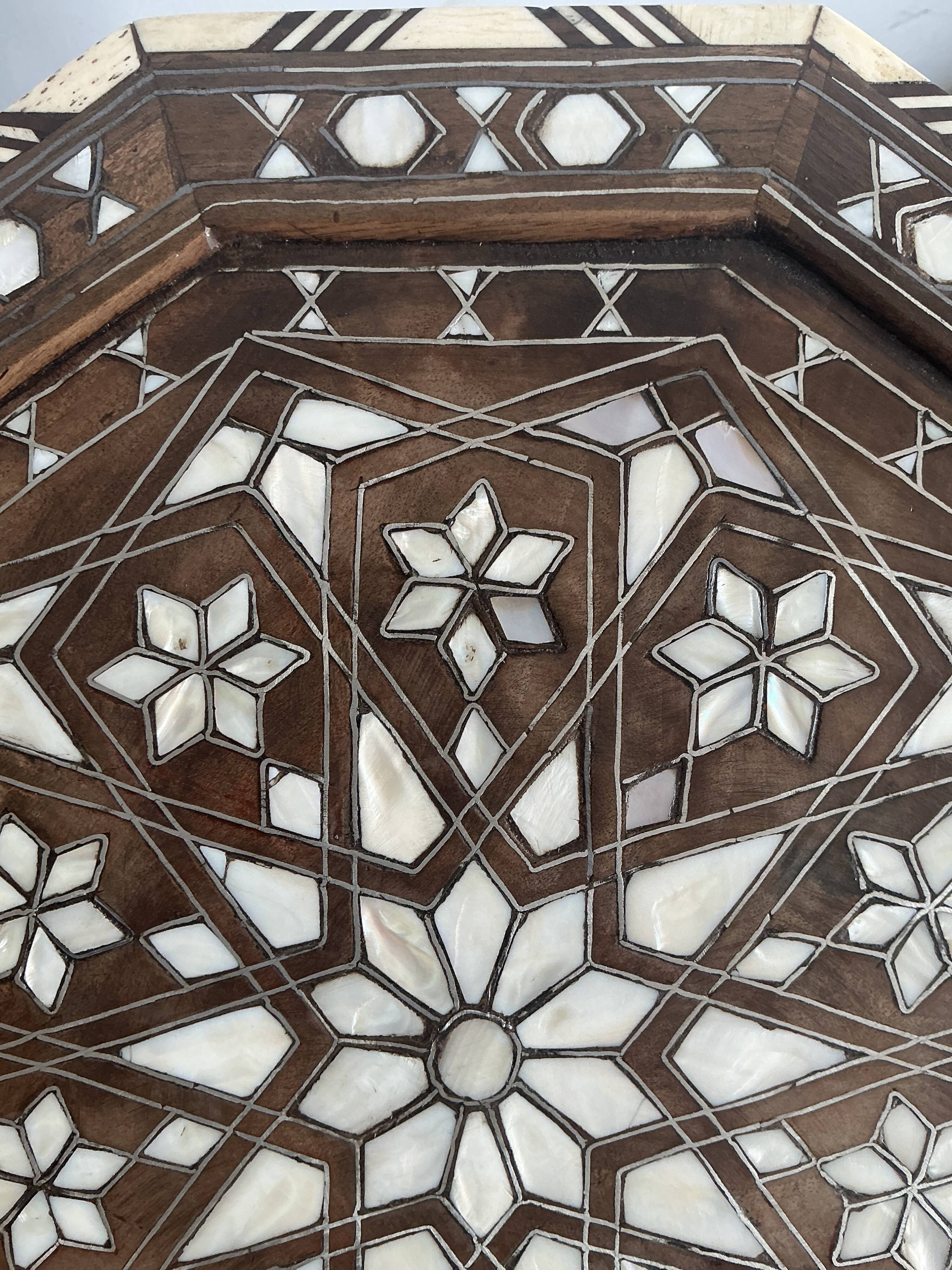 Syrian decagonal pedestal table inlaid with mother-of-pearl