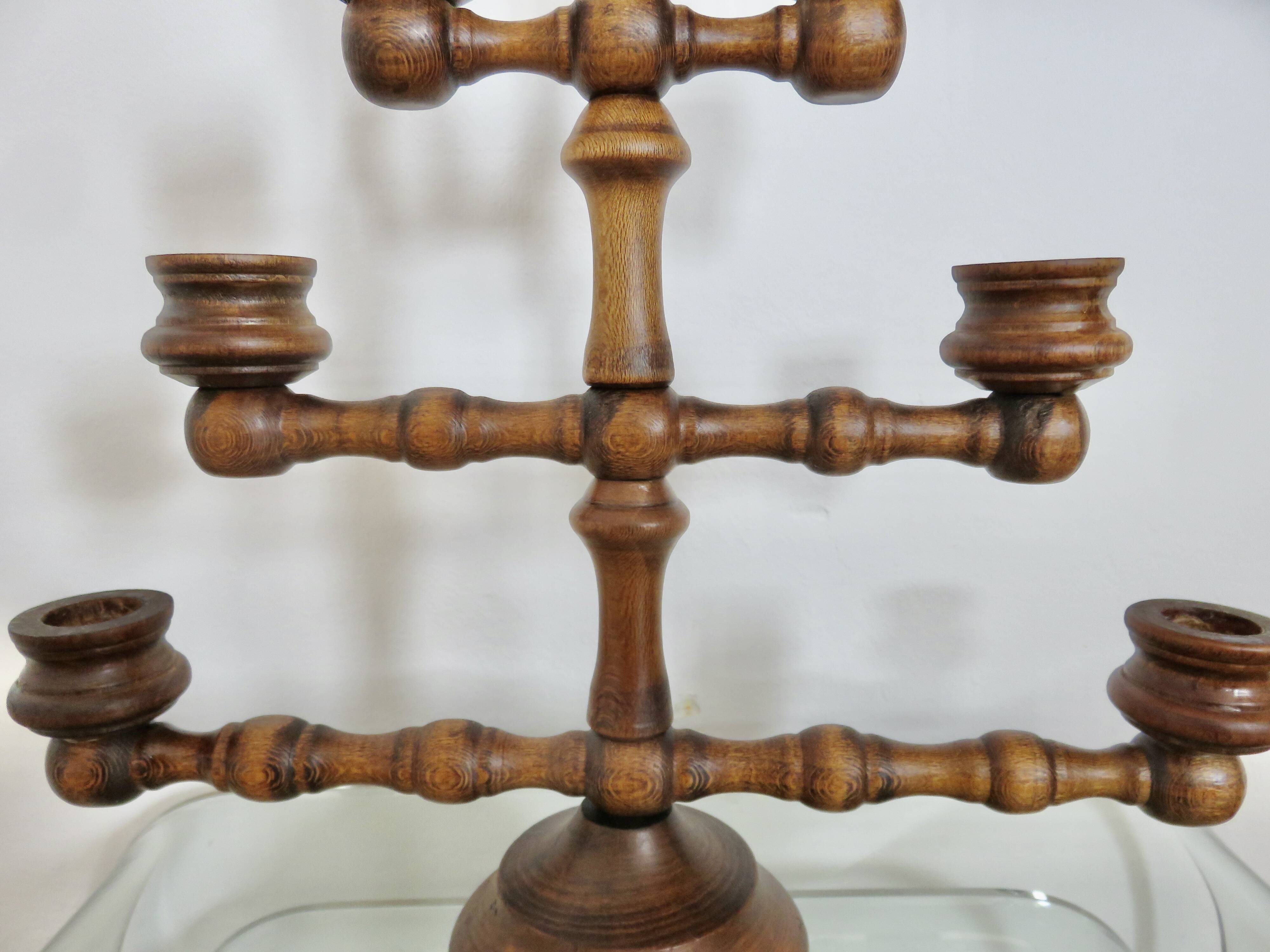 Large turned wooden candle holder, 1930s-40s