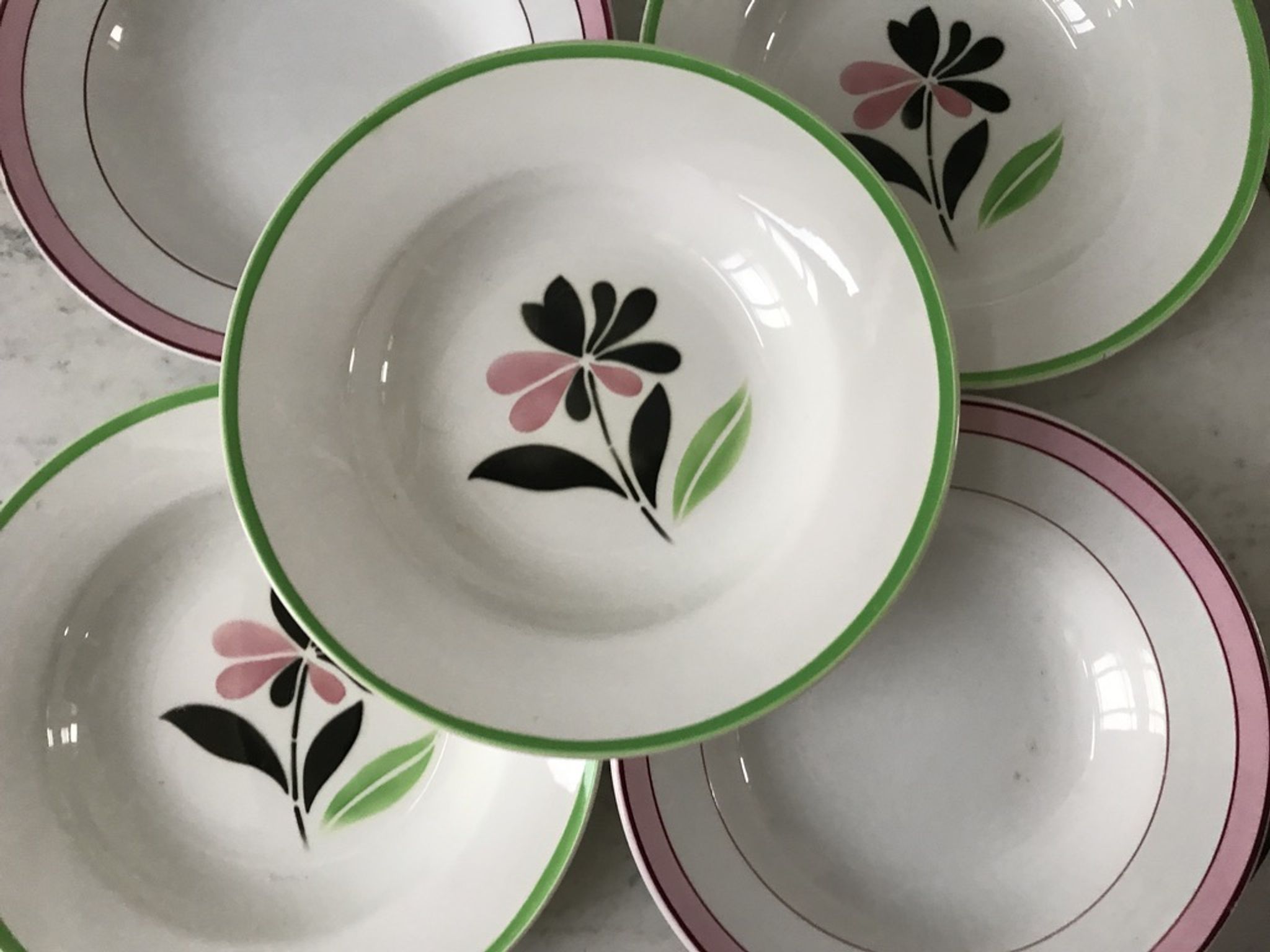 Lot of 5 hollow plates digoin sarreguemines model "rustic" and "casino" 50s