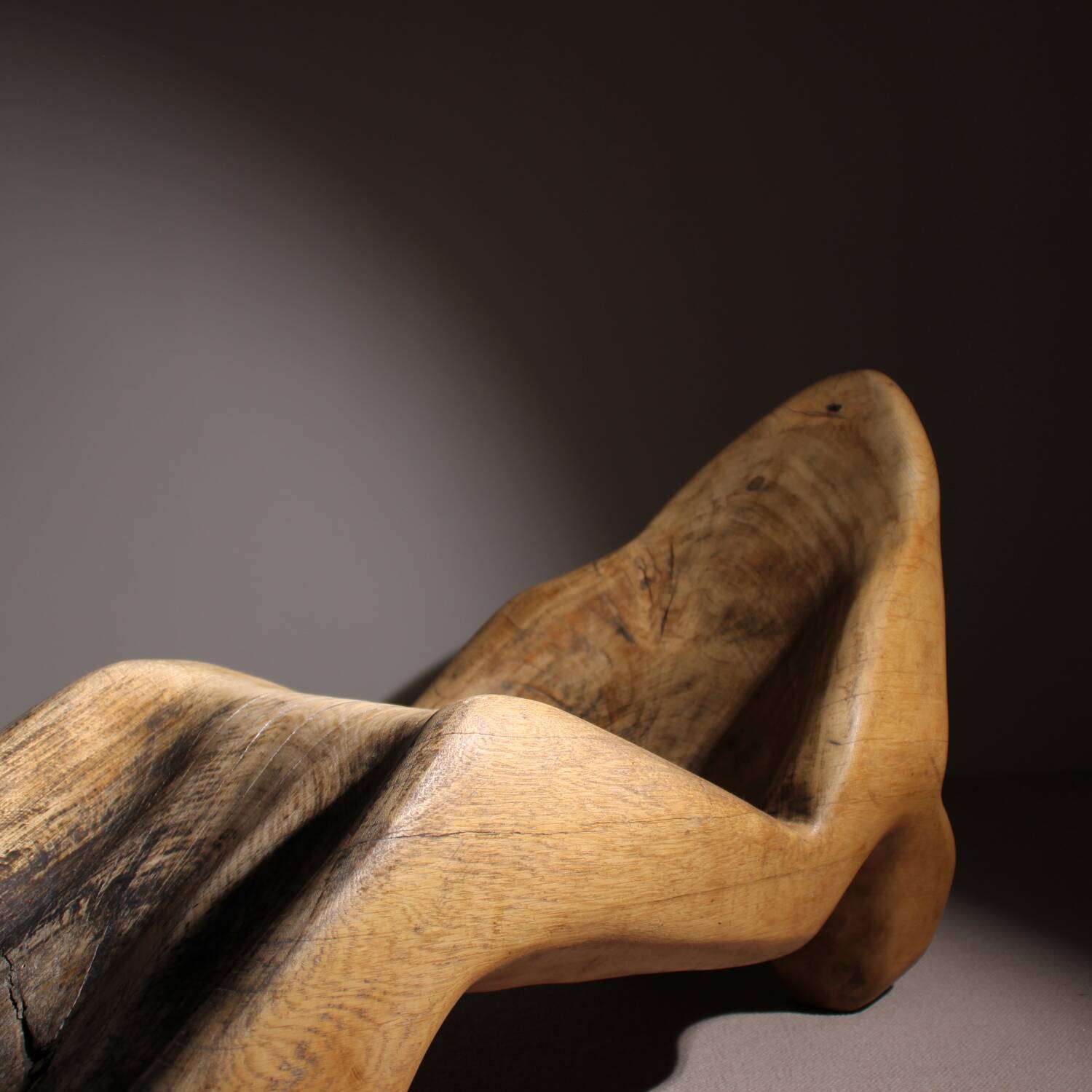 Brutalist Chaise Longue – Lounge Chair in Solid Oak | Germany 1970s