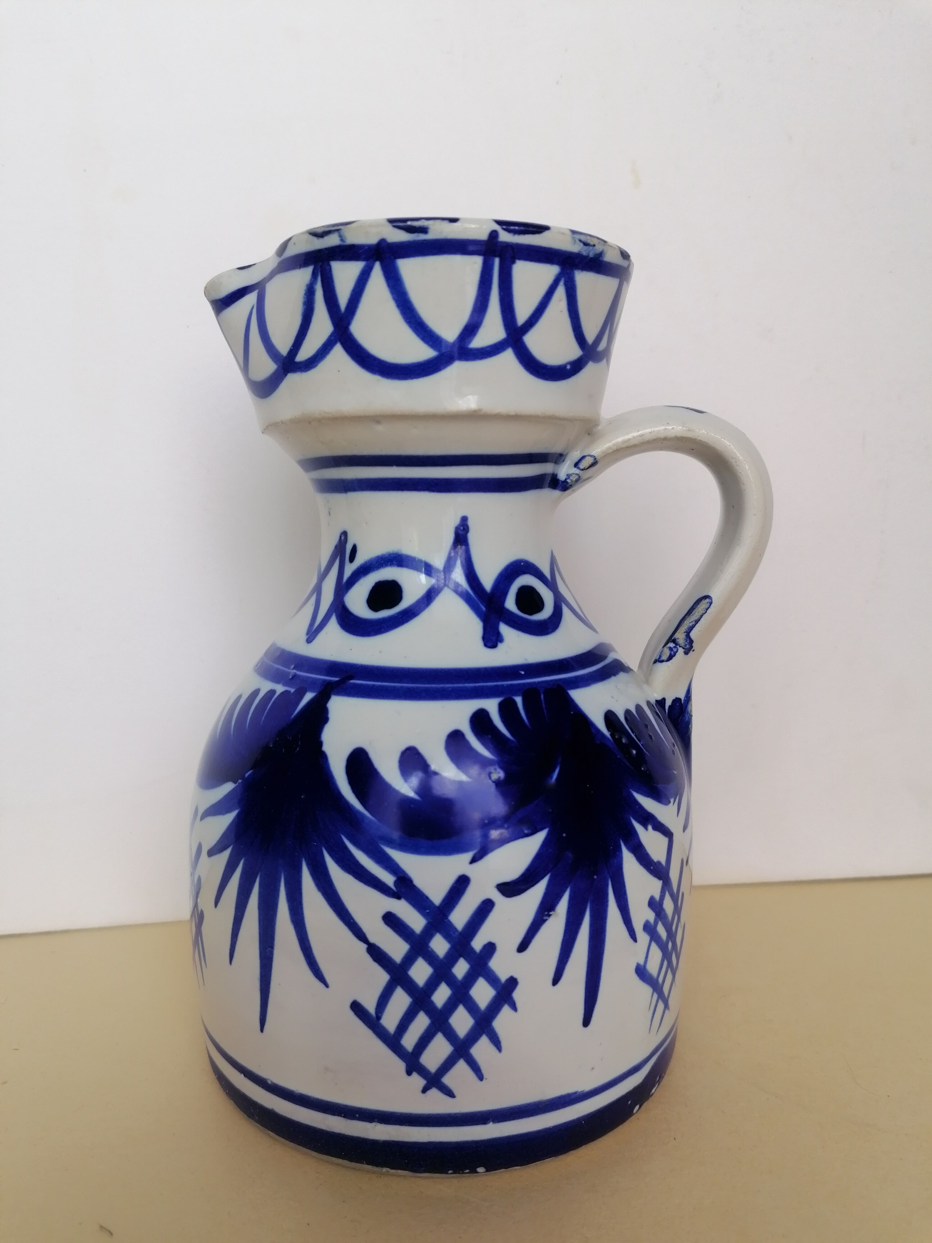 Pitcher glazed stoneware blue and white