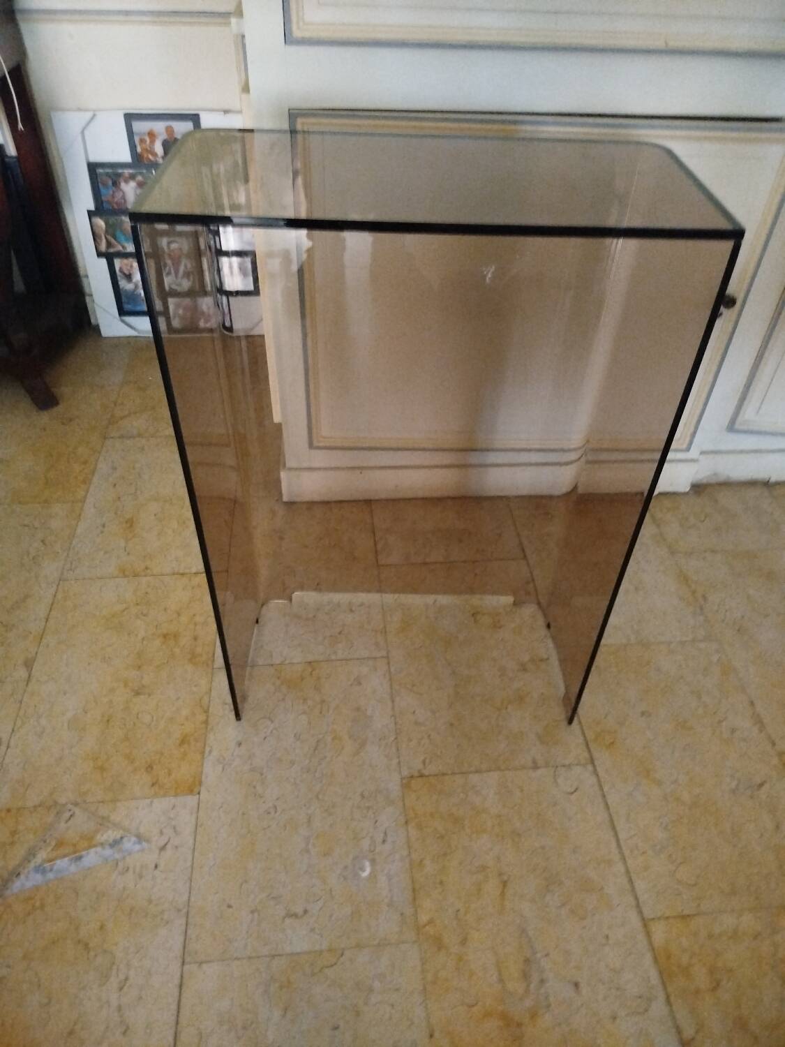 Console Michel Dumas in smoked plexiglass, 1970s.
