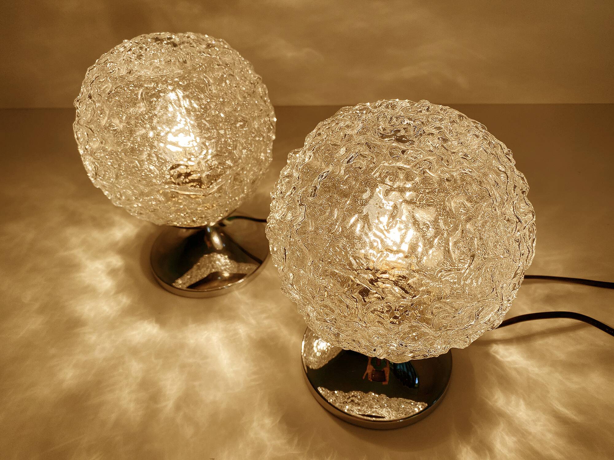 Pair of Vintage Glass Bubble Bedside Lamps