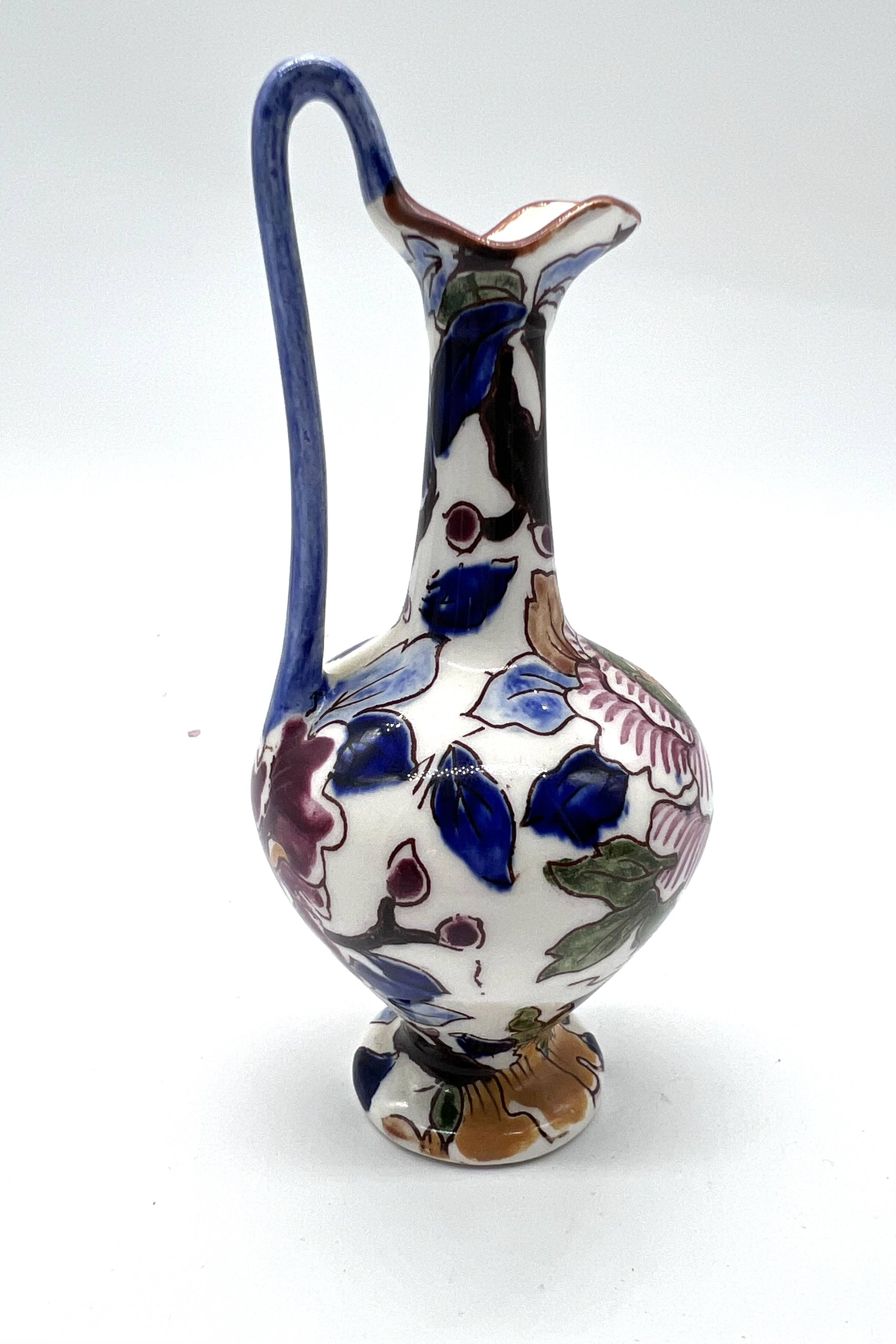 Antique Gien vase – Peony model – Hand-painted earthenware – 13.5 cm