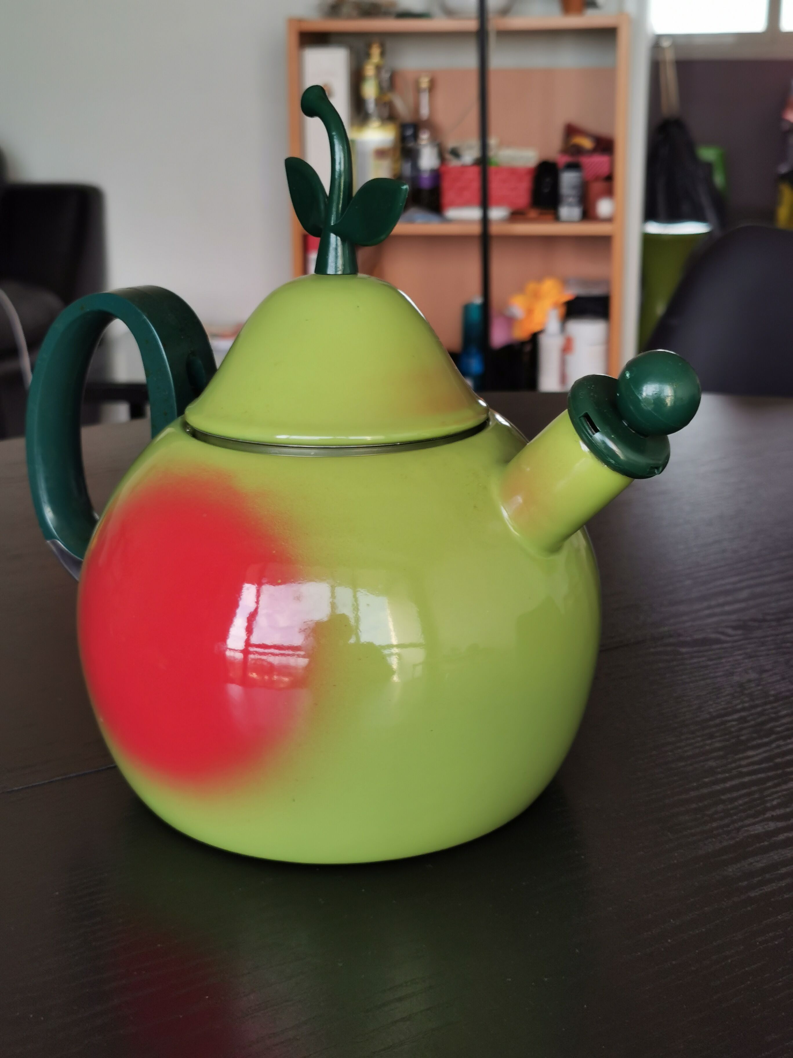 Vintage Copco enamel pear-shaped whistling kettle