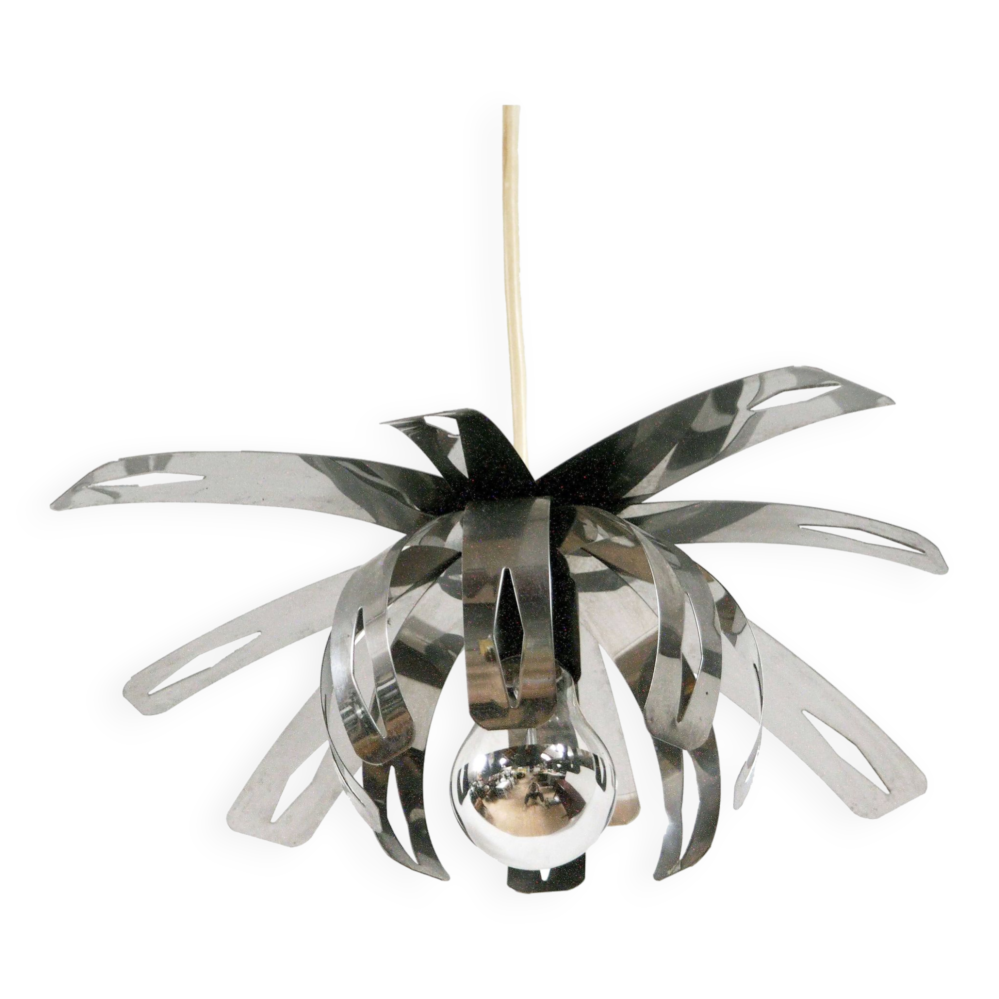 Space age stainless steel pendant light