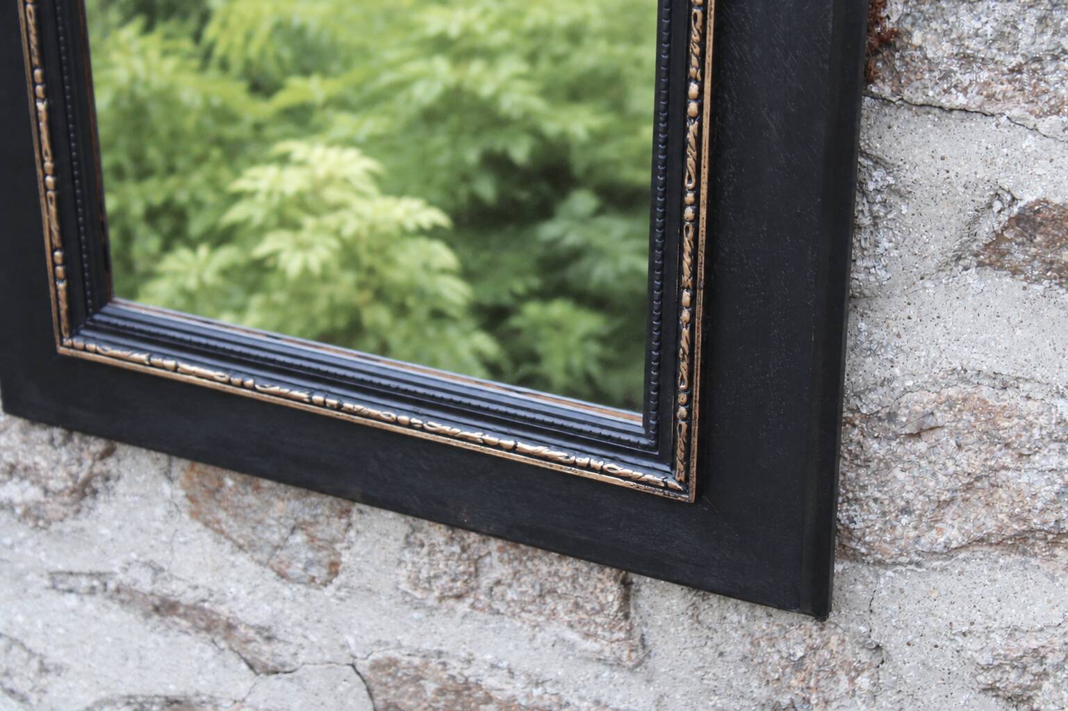 Miroir vintage en bois noir et doré à fronton – style Napoléon III