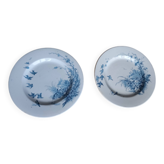 2 anciennes assiettes en faïence de Gien, décor "Paysages"