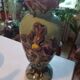 Antique iris flower vase in art deco style slip earthenware