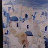 The Greek village - Pastel blue and ochre tones - Signed dated