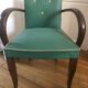 2 wooden and green skai club bridge armchairs