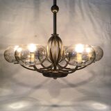 Art Deco chandelier in metal and tinted glass