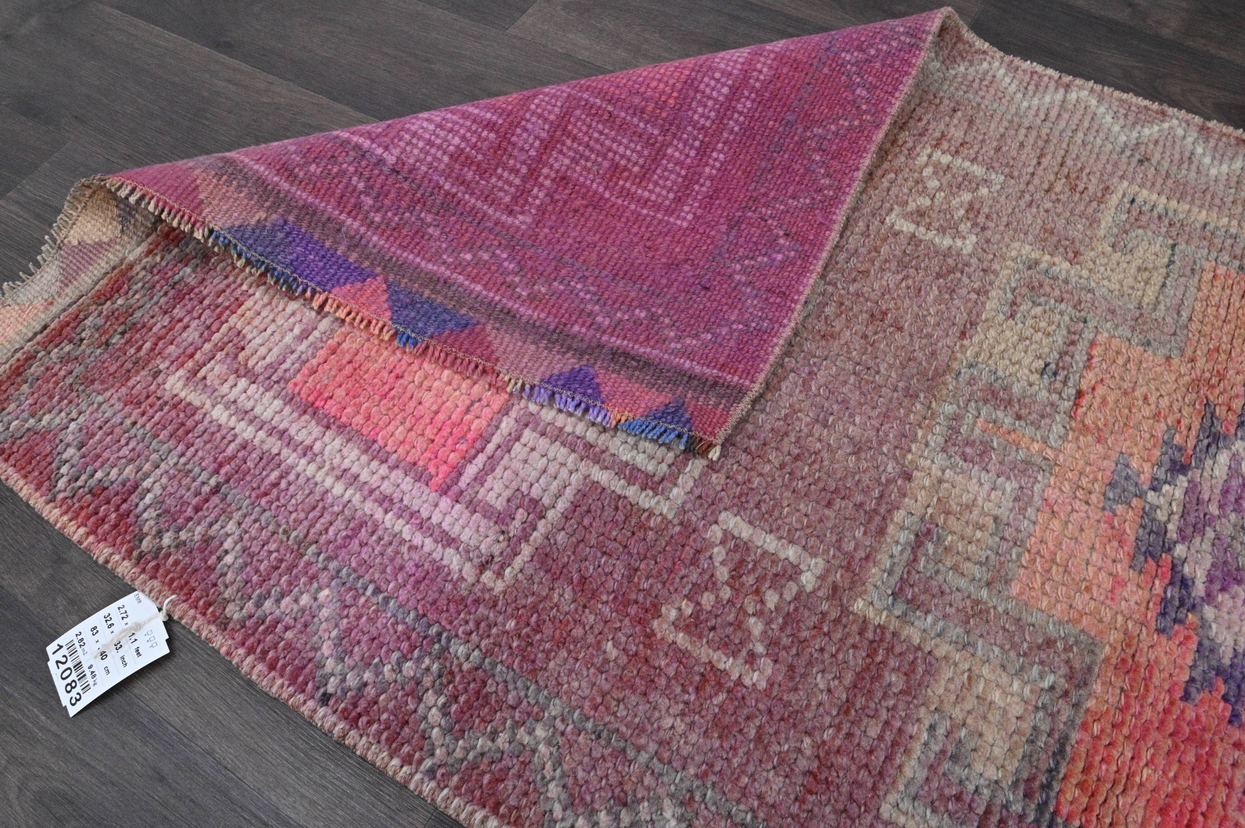 Vintage Turkish wool runner rug, mauve pink tones, 83x340 cm