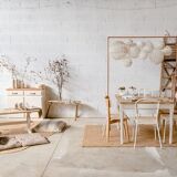 Table de ferme en bois – pied crème