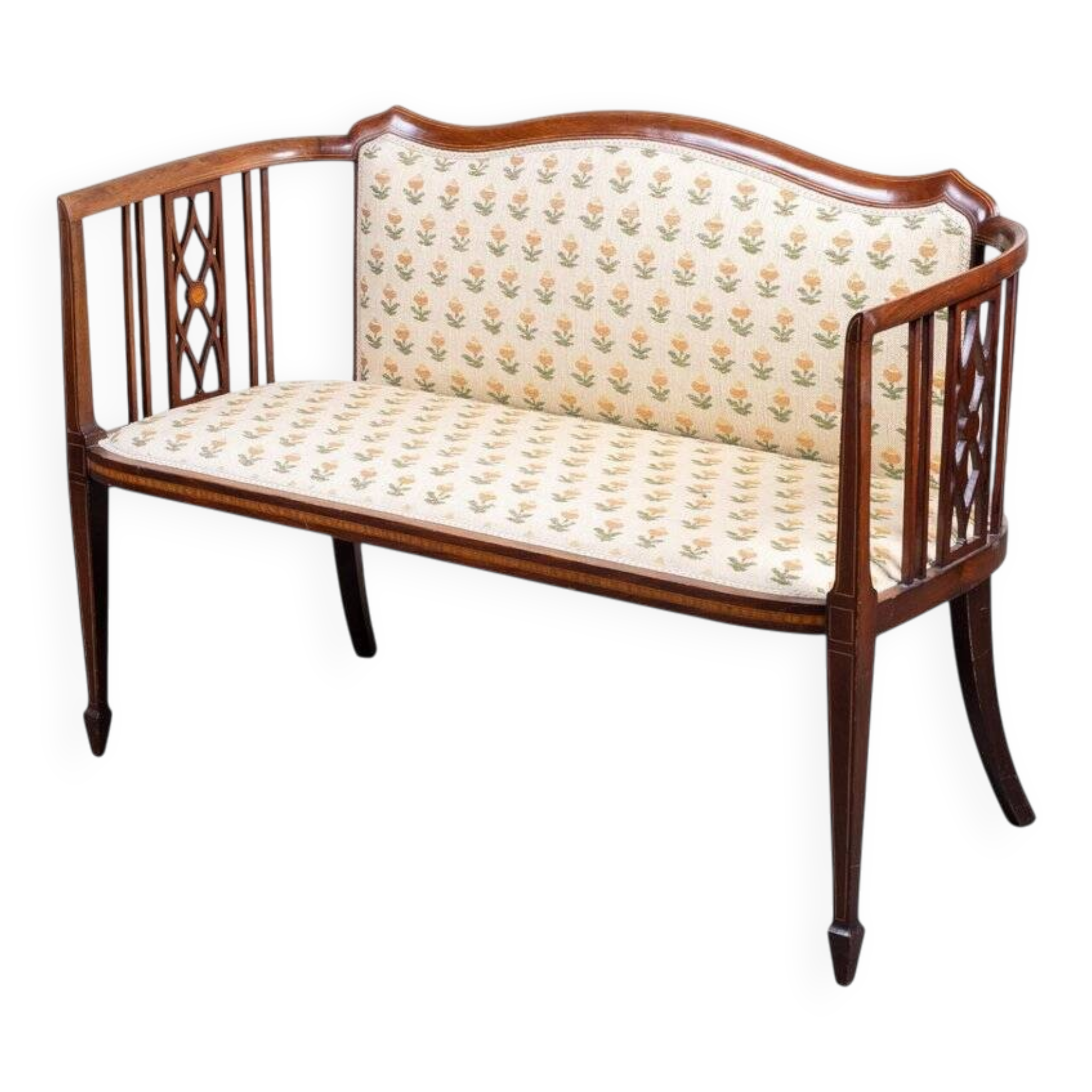 Art Nouveau Two-Seater Canapé or Bench in Mahogany, Early 1900s