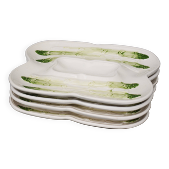 Lot de 4 plats en faïence de Minton vers 1900. Majolique à asperges
