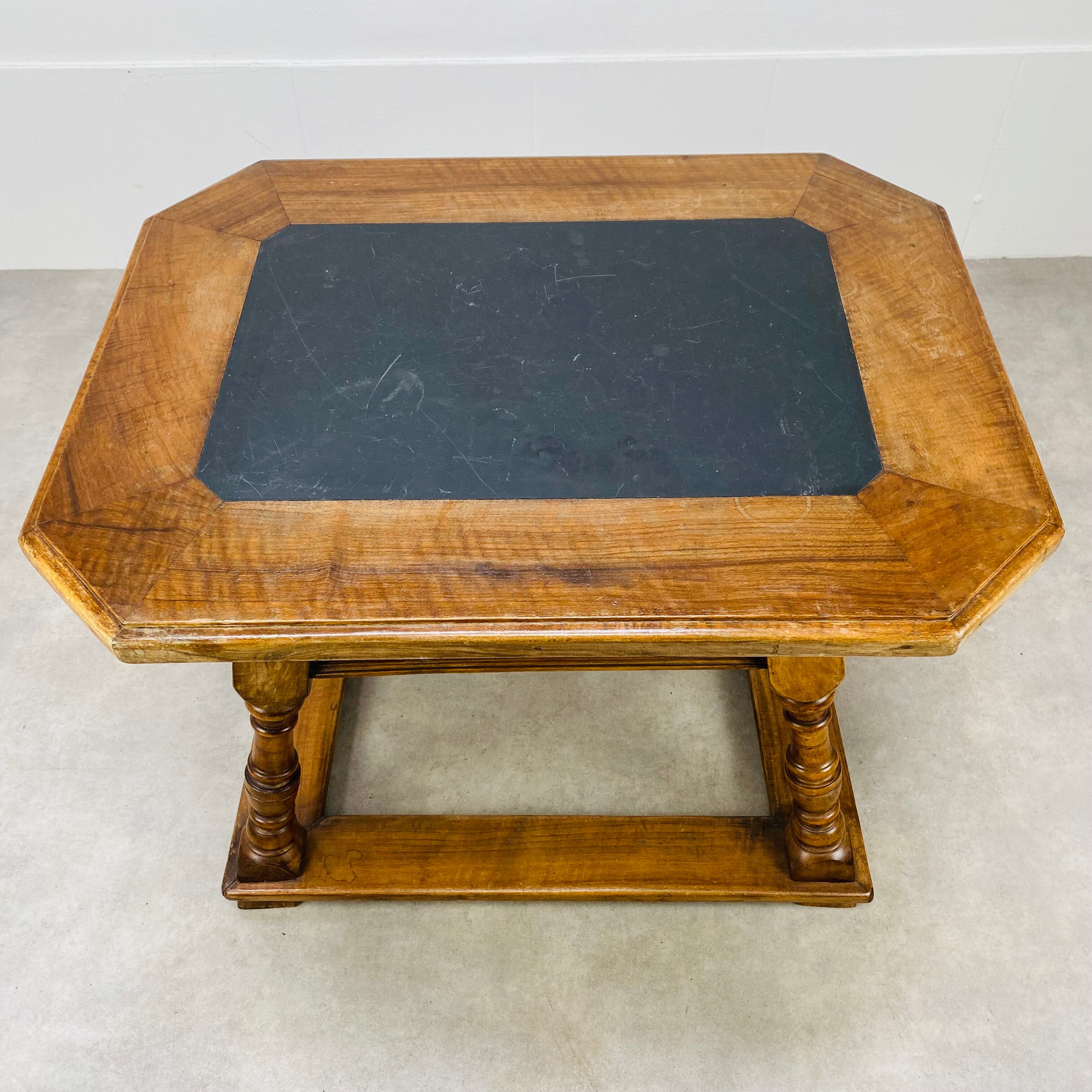Swiss wood and slate money changer table