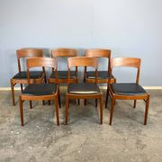 Set of 6 dining chairs by Henning Kjaernulf for Korup Stolefabrik, teak and leather, 1960s.
