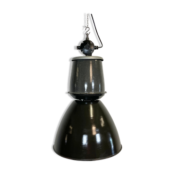 Lampe industrielle en émail noir d’elektrosvit, années 1960