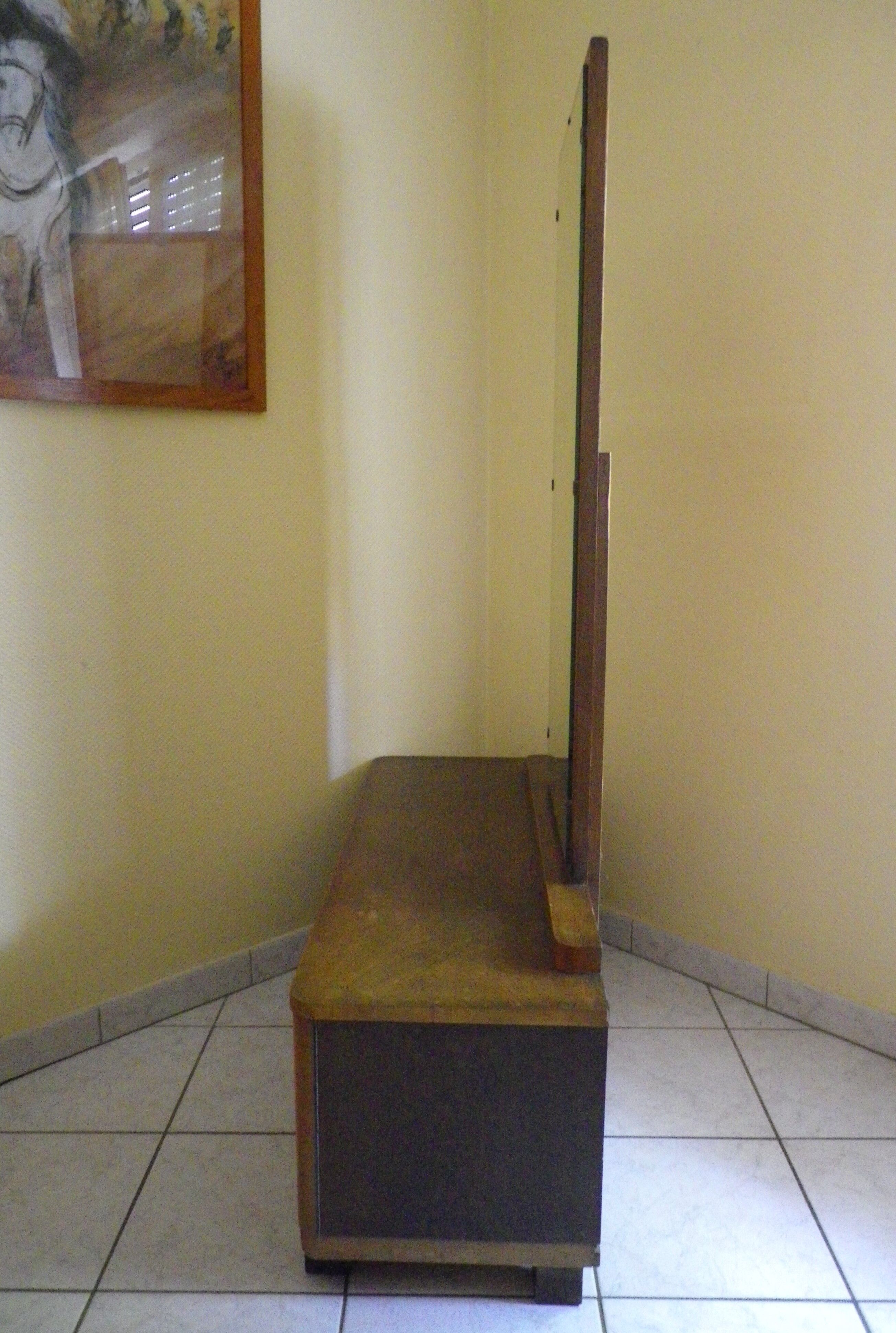Art deco boat dressing table with large mirror 1940s