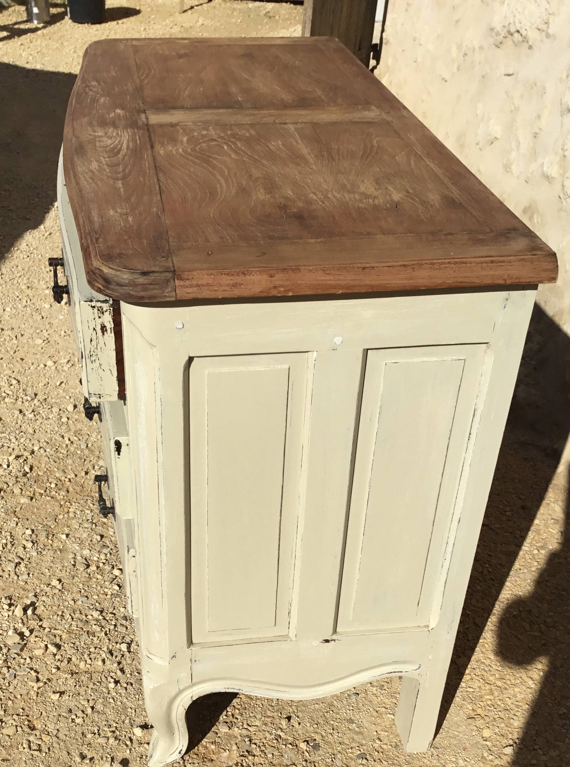 Louis XV style chest of drawers, patinated and waxed, natural wood top