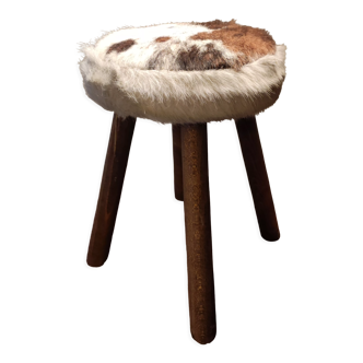 Wooden stool leather cowhide Scandinavian design