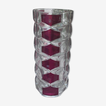 Vase en verre transparent et bordeaux design et vintage 1970