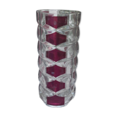 Vase en verre transparent et bordeaux design et vintage 1970